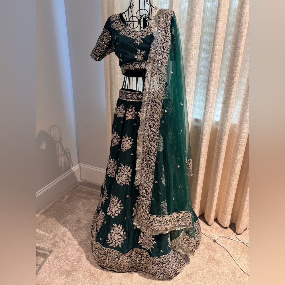 Elegant Teal and Gold Embroidered Lengha Choli- Brand New, XS
